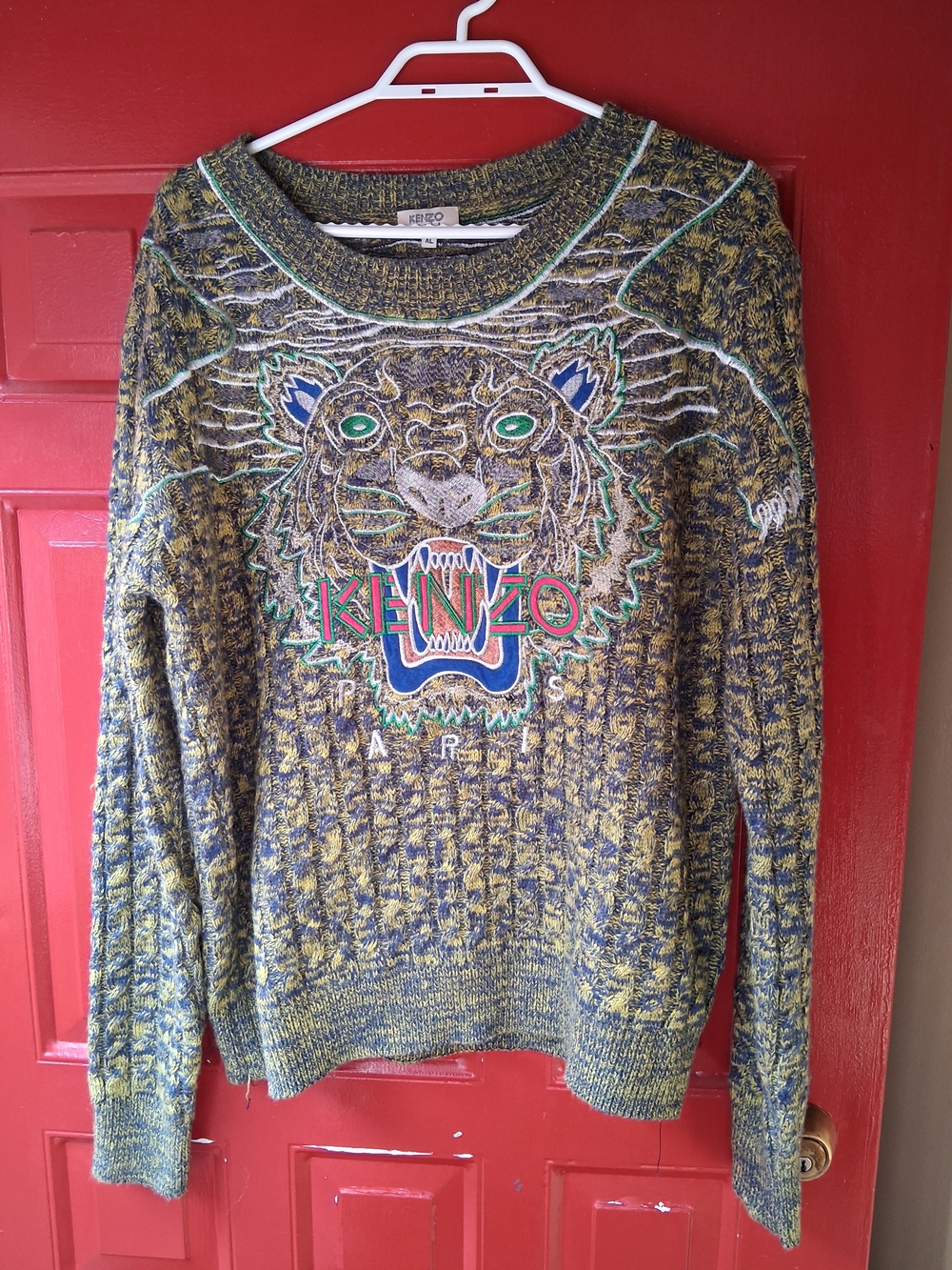 KENZO Paris Archival Chunky Knit Wool Tiger Sweater XL - Flawless